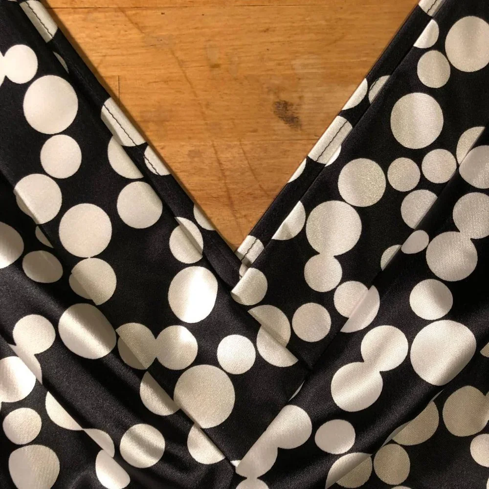 Maggy London Satin Polka Dot MIDI Dress Black and White Size 8 - Picture 11 of 16